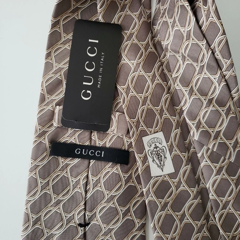 Gucci Men's Silk Interlocking Design Tie - Beige